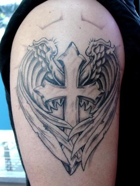Cross and wings tattoo designs