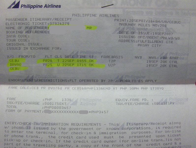 Flight Ticket Receipt