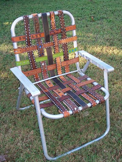 Lawn Chair Webbing on It Use Your Old Forgotten Western Belts As Webbing For The Tired Chair
