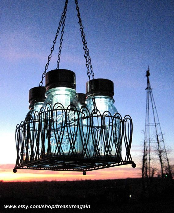 Mason Jar Chandelier with Solar Lights