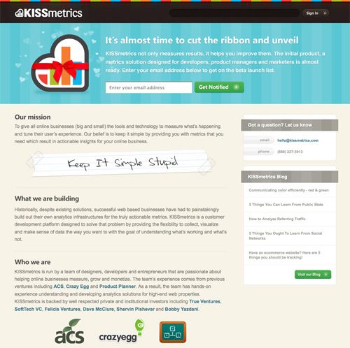 Kissmetrics in Designing Coming Soon Pages