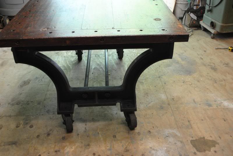 Huge Industrial Table w/Cast Iron Machine Legs & Reclaimed Antique Top