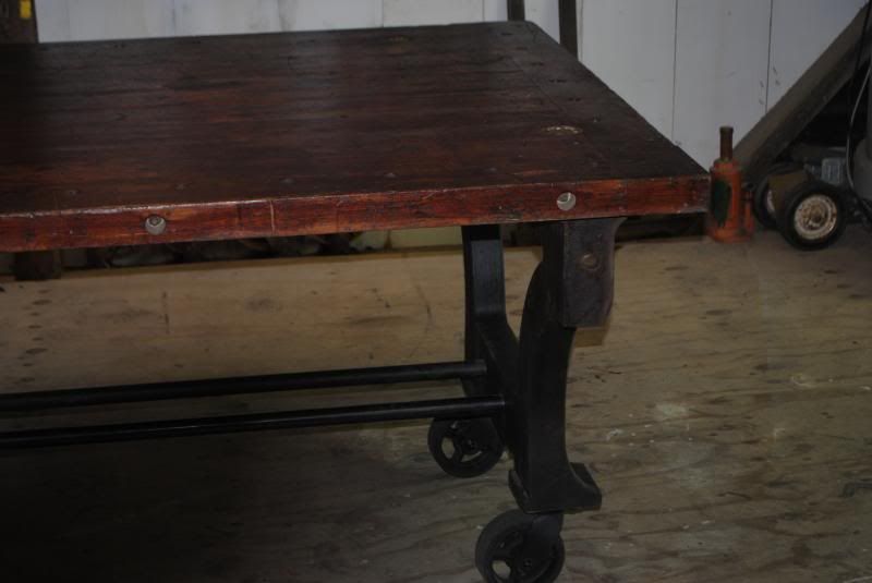 Huge Industrial Table w/Cast Iron Machine Legs & Reclaimed Antique Top