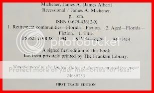 Recessional by James Michener First Printing Signed