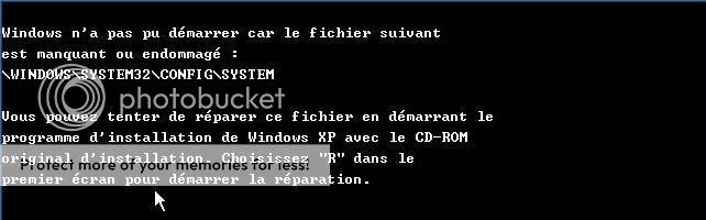 fichier manquant windows system32 config system