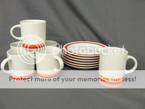   pieces white with a red and an orange stripe sone china made in japan